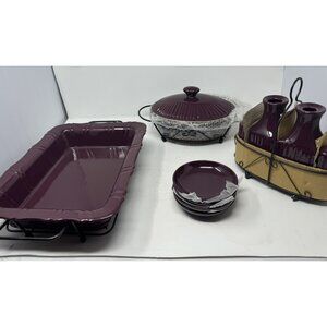 Temptations Presentable Ovenware Gradual Fade Sampler Ceramic & Rattan 17 Piece